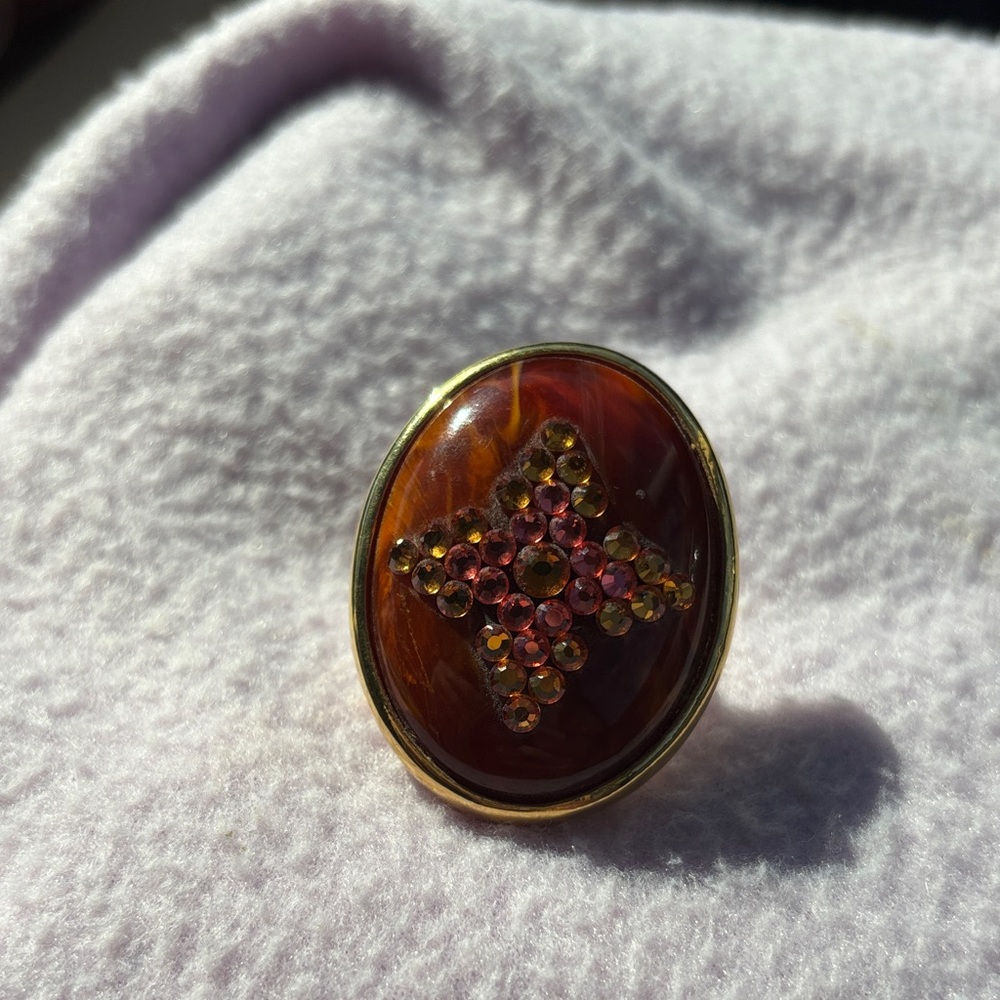 Tarina Tarantino Gold and Brown Brooch with Pink Accents